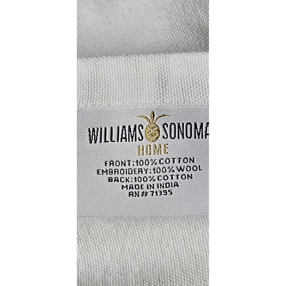 Willams Sonoma Beige‎ front /back 100% cotton wool embroidery pillow case 26x18